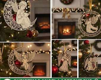 Weihnachten Laser geschnitten & gravierte Dateien, Weihnachtsengel Laser Cut Bundle, Weihnachtsbaumspitze SVG, Weihnachtsverzierung SVG, Feiertagsdekor svg