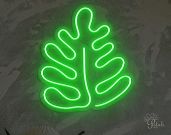 Monstera Leaf Neon Wall Sign, Green Leaf Led Wall Sign, Plant Neon