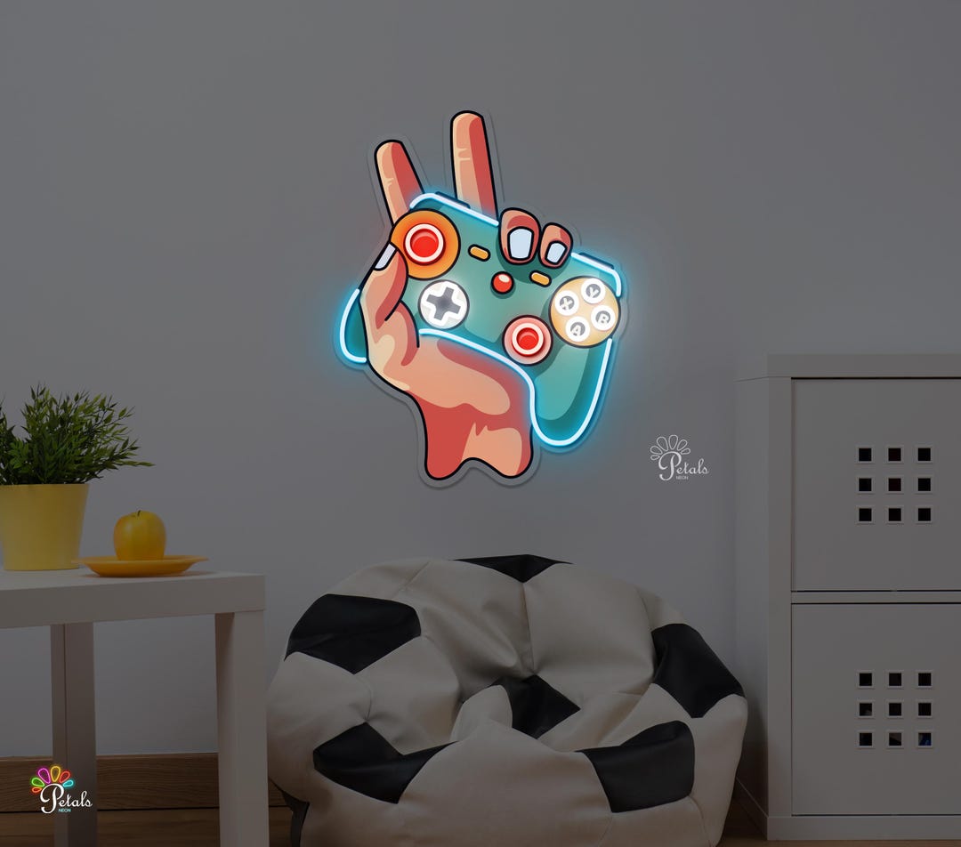 Contoler Neon Sign Hand-holding Controller Neon Sign – Rock Hand LED Pop Art, Gaming Room ...