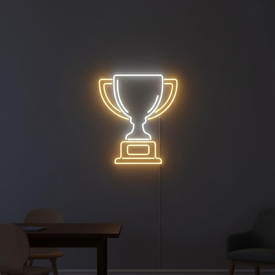 Led Lit Signs Trophe Trophy Neon Sign Champion LED Wall Art Winner Sports Room Decor Gift ...
