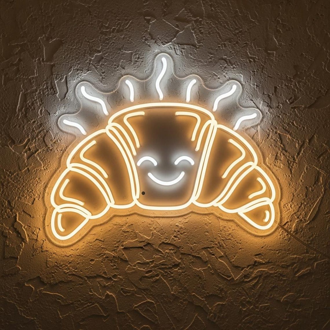 Happy Croissant Neon Sign Bakery Pastry Shop Kitchen and Kids Room ...