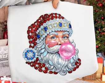 Rhinestone Bling Santa PNG, Jeweled Christmas Design (Digital Download)