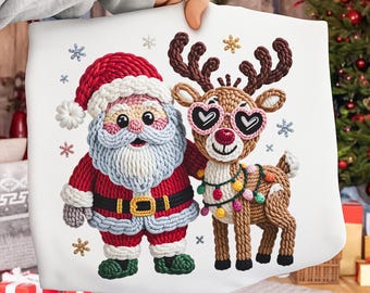 Desenho de Natal em PNG com fios sintéticos, Papai Noel e renas (Download digital)
