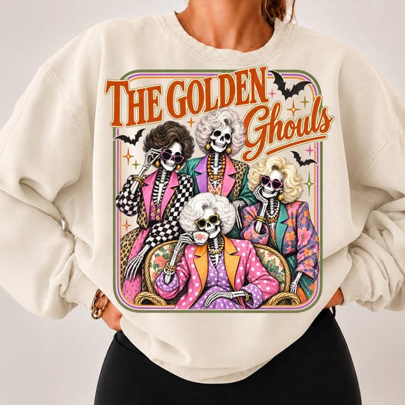 Preppy Halloween Friends PNG, Patchwork Skeleton Ladies, Girly Spooky Squad Shirt Design, Vintage Halloween Sublimation, Retro Ghoul Clipart