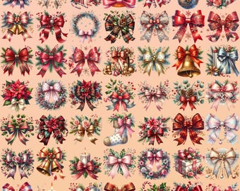 Paquete de imágenes PNG de lazos navideños, imágenes prediseñadas navideñas coquetas (descarga digital)