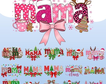 Christmas Mama PNG bundle, Coquette Mama Christmas Png, Mama Claus PNG, Doodle Christmas clipart, Retro Santa PNG, Cute holiday shirt Png