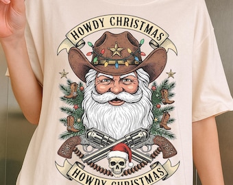 Retro Cowboy Santa PNG, Western Christmas Graphic (Digital Download)