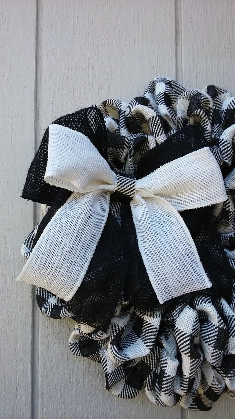 Buffalo Plaid Wreath Black and White Wreath Fall Wreath | Etsy