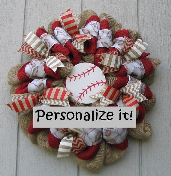 Personalize It Baseball Sport Theme Burlap Wall Door Wreath Decor 20 Inch