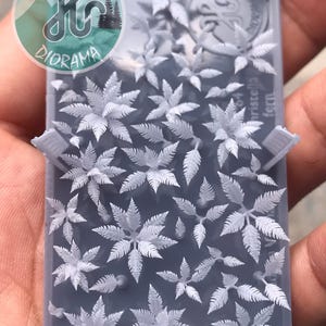May include: A gray diorama base with detailed white fern leaves. The base has a rectangular shape with small corner supports. The word "Diorama" is visible in a circular logo. The text "64 aristella fern" is also visible.
