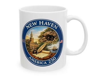 New Haven CT America 250 Coffee Mug | Yale University & Judges' Cave Heritage Mug, Historic Connecticut 250th Anniversary Gift, Elm City Mug