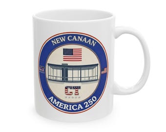 New Canaan America 250 Coffee Mug | Modern Architecture Heritage Mug | Philip Johnson Glass House Gift | Connecticut 250 Anniversary Coffee