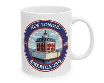 New London America 250 Coffee Mug | Historic Ledge Light Heritage Mug | Connecticut 250th Anniversary Lighthouse Gift | New London Harbor