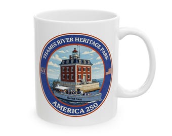 Thames River Heritage Park America 250 Coffee Mug, Ledge Light & Water Taxi Mug, New London - Groton History, Lighthouse Heritage Cup