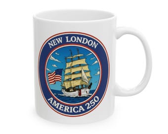 New London America 250 Coffee Mug | USCGC Eagle Tall Ship Heritage Mug | Coast Guard Academy Gift | Connecticut Maritime History Coffee Cup