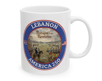 Lebanon America 250 Coffee Mug | Pentagon of the Revolution Heritage Mug | Connecticut 250th Anniversary Gift | Lebanon Town Green History