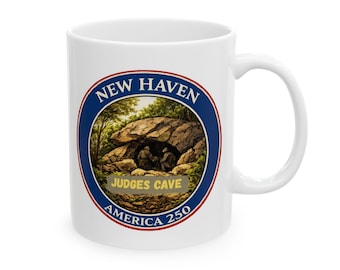 New Haven America 250 Judges' Cave Coffee Mug | Historic Regicides Escape Heritage | Connecticut 250 Anniversary Gift, West Rock New Haven