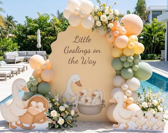 Set de 3 recortes para baby shower de Silly Goose, centro de mesa y decoración para fiesta de Mama Goose, primer cumpleaños, fondo de cuento de hadas.