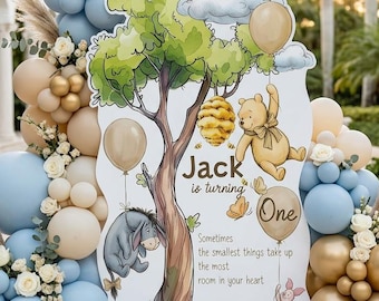 Beige Winnie the Pooh 1st Birthday Backdrop, Large Tree Cutout, First Birthday Decoration, Baby, Gender Neutral, Vintage Pooh