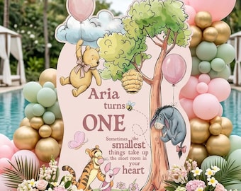 Pink Winnie the Pooh First Birthday Backdrop, Large Tree Cutout, 1st Birthday Decoration, Baby Shower, Pooh and Friends Cutouts