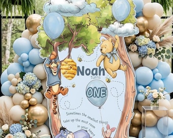Blue Winnie the Pooh 1st Birthday Backdrop, Baby Shower, Large Tree Cutout, Pooh and Friends Cutouts