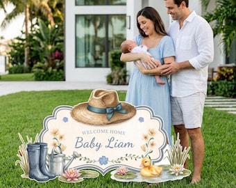 Welcome Home Baby Sign, Personalized Newborn Yard Sign, Baby Announcement, Fishing Baby Shower Gift