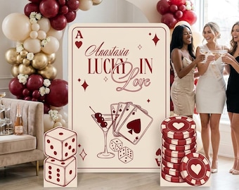 Lucky in Love Bachelorette Party Backdrop Set of 3, Casino Night Bridal Shower Decor, Custom Backdrop, Personalized Sign, Party Props