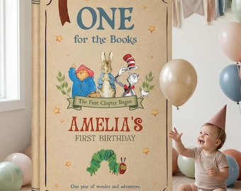 One for the Books First Birthday Decor, Peter Rabbit, First Chapter Theme, Storybook Party Backdrop, Giant Book , Photo Prop, Fairytale