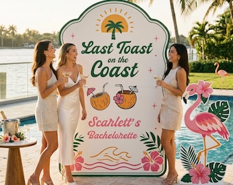 Bachelorette Party Backdrop Set of 2, Last Toast on the Coast, Mermaid Bridal Shower Decor, Custom Backdrop, Personalized Sign
