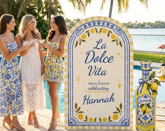 Italian Bachelorette Party Backdrop Set of 2, La Dolce Vita Bridal Shower Decor, Custom Backdrop, Personalized Sign, Lemon Theme Party