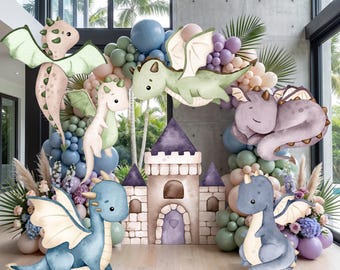 Baby Dragons 7 Set Cutouts, Centerpieces, Fairytale Party Decor, 1st Birthday Backdrop, Storybook Baby Shower, Castle