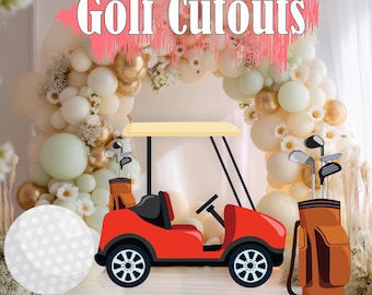 Recortes para fiesta de golf, primer cumpleaños de niño, hoyo en uno, baby shower, carrito de golf, decoración para fiestas, accesorios para fiestas, letrero para césped