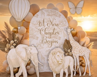 Beige Safari Cutouts, Neutral Baby Shower Party Decor, Personalized Safari Backdrop, Wild One Birthday