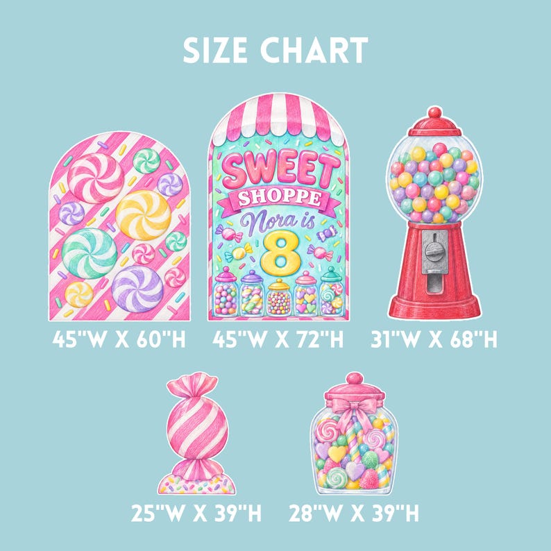 Candy Shop Birthday Backdrop Set, Sweet Shoppe Arch Sign, Gumball ...