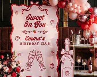 Sweet On You Party Backdrop Set of 2, Strawberry Birthday Decor, Custom Backdrop, Personalized Sign, Party Props