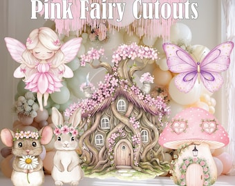 Pink Fairy Party Cutouts, Fairy First Birthday Decor, Baby Shower Decor, Props, Lawn Sign