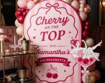 Cherry on Top Bachelorette Party Backdrop Set of 2, Bridal Shower Decor, Custom Backdrop, Personalized Sign, Dolce Vita