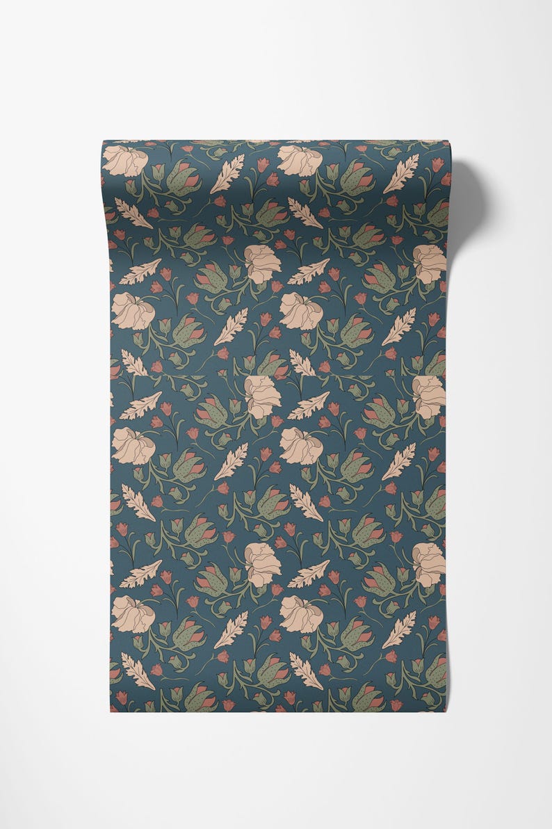 William Morris Blue Pimpernel Floral Wallpaper: Art Nouveau Peel and ...