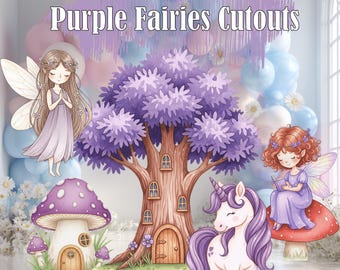 Purple Fairy Party Cutouts: First Birthday, Baby Shower Decor, Unicorn Party