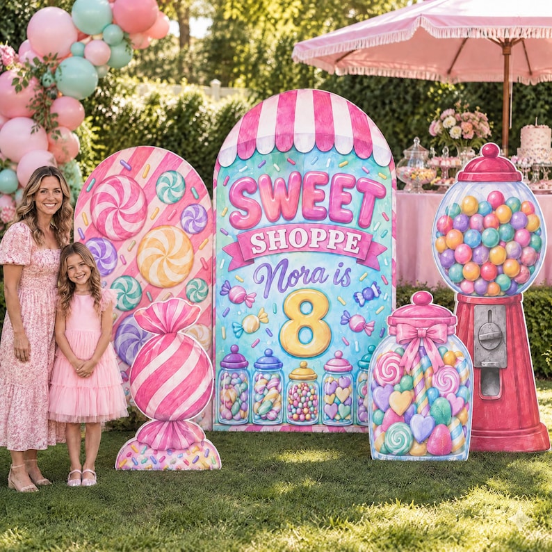 Candy Shop Birthday Backdrop Set, Sweet Shoppe Arch Sign, Gumball ...