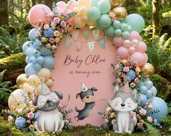 Set de fiesta para perros 3, Fiesta de cachorros, Baby Shower y primer cumpleaños, Decoración para fiesta de cachorros, Fondo personalizado