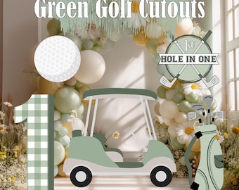 Recortes de golf verdes para fiesta, primer cumpleaños de niño, cumpleaños con hoyo en uno, baby shower, carrito de golf, decoración para fiestas, accesorios para fiestas, letrero para el jardín