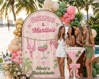 Bikinis and Martinis Bachelorette Party Backdrop Set of 2, Bridal Shower Decor, Custom Backdrop, Personalized Sign, Beach Party
