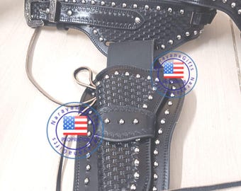 Revolver Dual holster Belt Western Cowboy Leather Made Custom Handmade fit for 4 inch to 6.5 inch barrel .22 .35/357 .44/45 Cal Dual