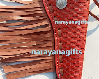 Étui en cuir western avec bordure estampée à la main