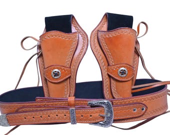 Revolver Dual holster Belt Western Cowboy Leather Made Custom Handmade fit for 4 inch to 6.5 inch barrel .22 .35/357 .44/45 Cal Dual