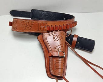 Hand Stitched Raw Leather Doc Holiday Holster & Cartridge Belt