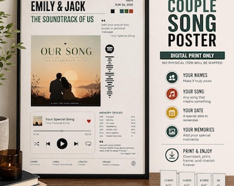 Personalized Couple Song Poster | Anniversary Gift for Couple | Wedding Song Print | Boyfriend Girlfriend Gift | Gift for Husband Wife