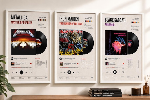 Custom Metal Album Poster Set, Personalized Heavy Metal Wall Art, Set of 3 Rock Music Posters, Metalhead Gift, Printed Poster