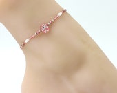 Girls Ankle Bracelet - Kids Flower Anklet - Children 39 s Jewelry - Pink Foot Jewelry, Gift For Girls